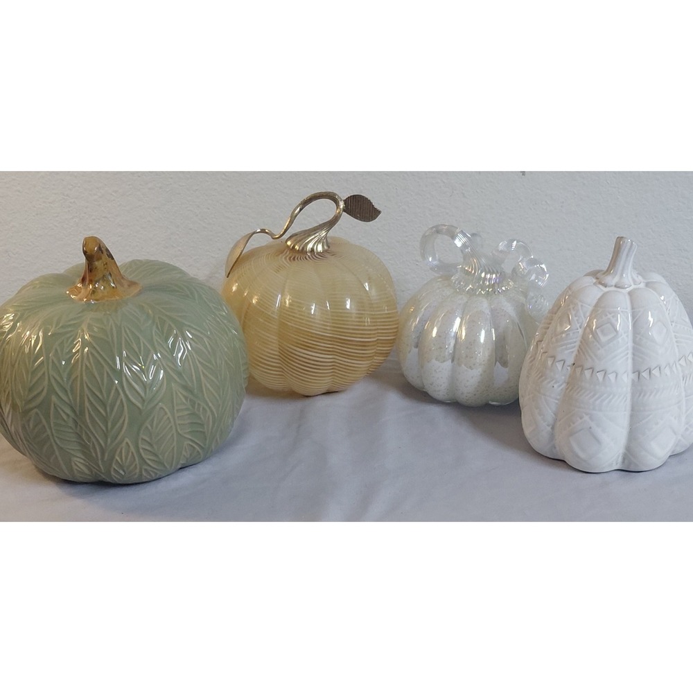 Lot of 4 Decorative Pumpkins Kirklands Ceramic Glass Fall Autumn Thanksgiving